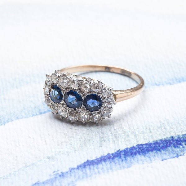 Timeless and Unique Victorian Era Sapphire Ring with Glittering Halo | Barbados from Trumpet & Horn
