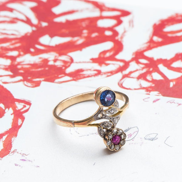 Whimsical Early Victorian Ruby and Sapphire Flower Ring | Barrington from Trumpet & Horn