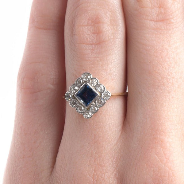 Truly Splendid Edwardian Engagement Ring with Off-Set Sapphire and Diamond Halo | Baycrest from Trumpet & Horn
