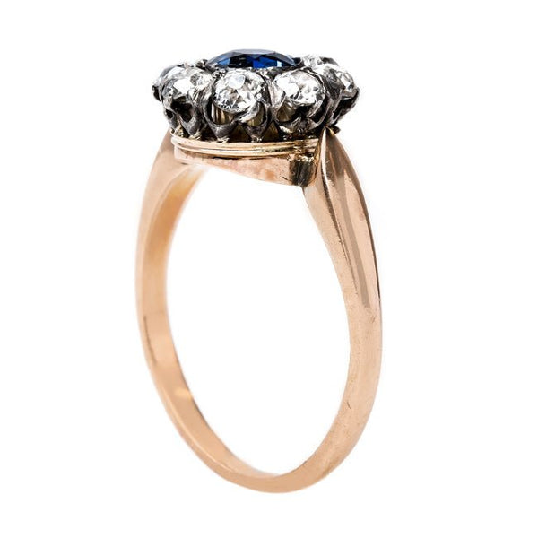Victorian Sapphire and Old Mine Cut Diamond Halo | Bayville from Trumpet & Horn