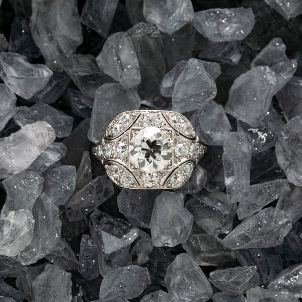 Diamond-Studded Rectangular Early Art Deco Engagement Ring | Belgravia