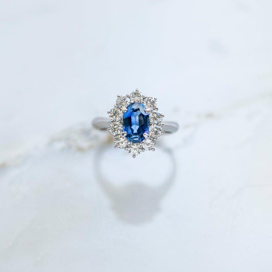 2.31ct Unheated Burmese Sapphire & Diamond Halo Engagement Ring | Belmonte