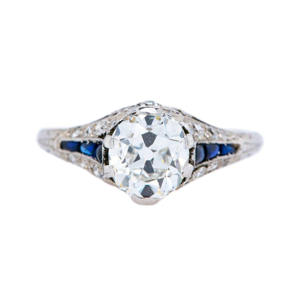 Gorgeous Art Deco Diamond & Sapphire Engagement Ring | Bixby Knoll