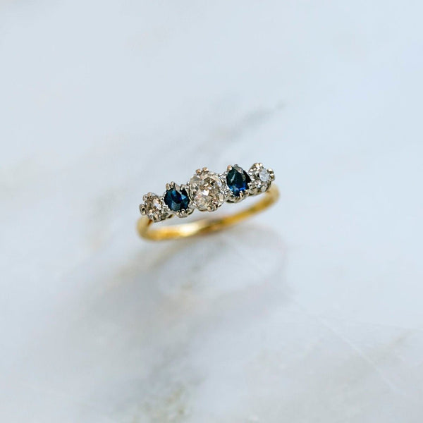 Antique Old Mine Diamond and Sapphire Five-Stone Ring | Blueridge