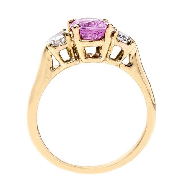 Lovely Pink Sapphire Three Stone Vintage Engagement Ring | Bolinas Bay from Trumpet & Horn Antique Engagement Ring