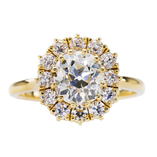 Braswell Diamond is a 18k yellow gold Victorian Era inspired diamond cluster ring