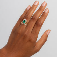 Emerald Braswell | Victorian Inspired Emerald Diamond Halo Vintage Engagement Ring