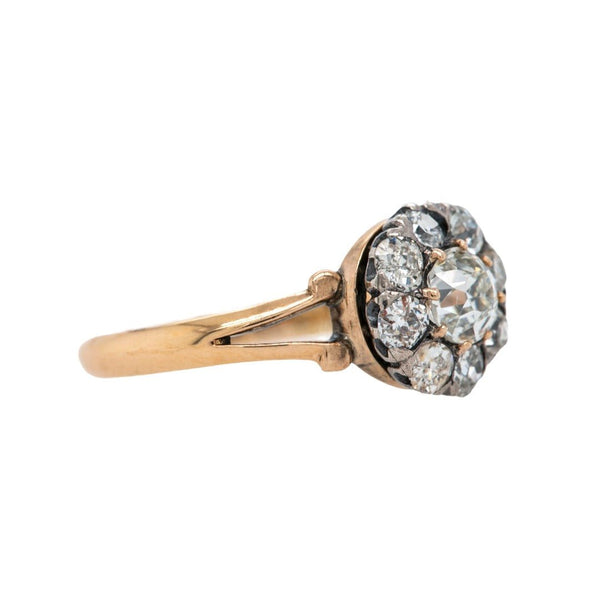 Victorian Silver-Topped Gold Split-Shank Old European Cut Diamond Cluster Ring | Brattleboro