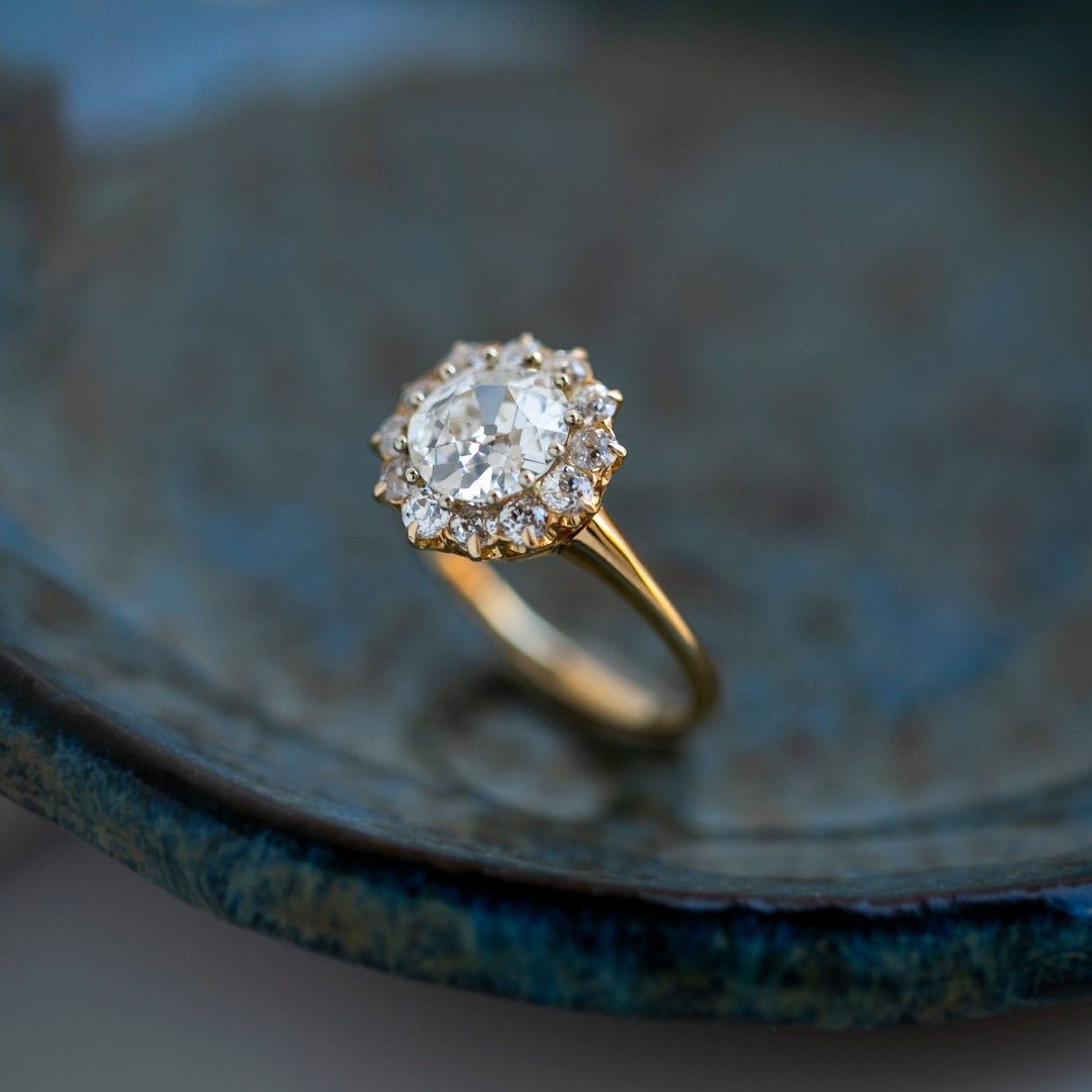 Perfect Victorian Era GIA-Certified 2ct Diamond Halo Engagement Ring | Brentwood Bay