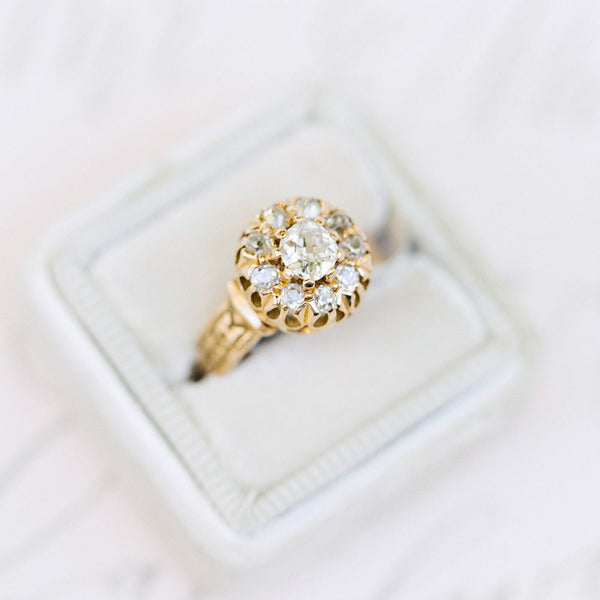 Glittering Old Mine Cut Cluster Engagement Ring | Photo by Brianna Wilbur
