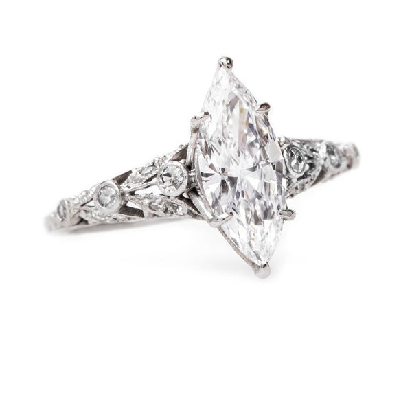 Incredibly Detailed Edwardian Ring with Perfect Marquise Diamond | Briarcliff from Trumpet & Horn