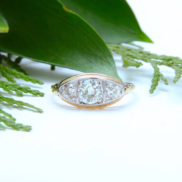 A Wonderful Art Deco Two-Tone Three Stone Diamond Ring | Broadlands