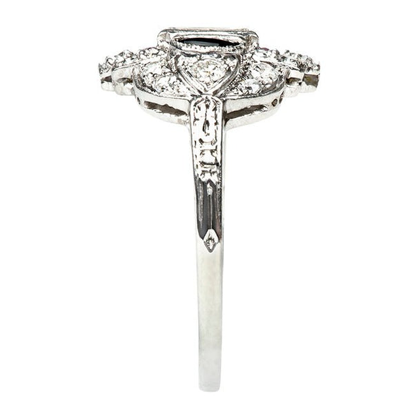 Vintage Geometric Diamond Ruby Onyx Engagement Ring
