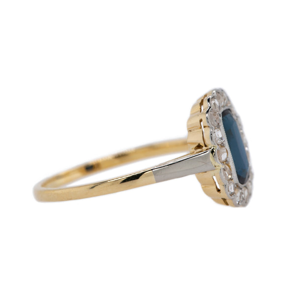 Fit for a Queen Sapphire & Diamond Halo Victorian Ring | Cardiff Bay