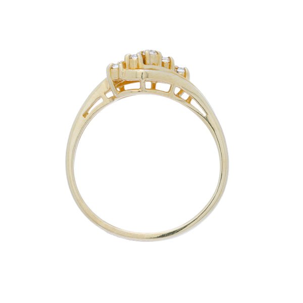 A 1970's Whimsical 18 Karat Yellow Gold and Diamond Wave Ring