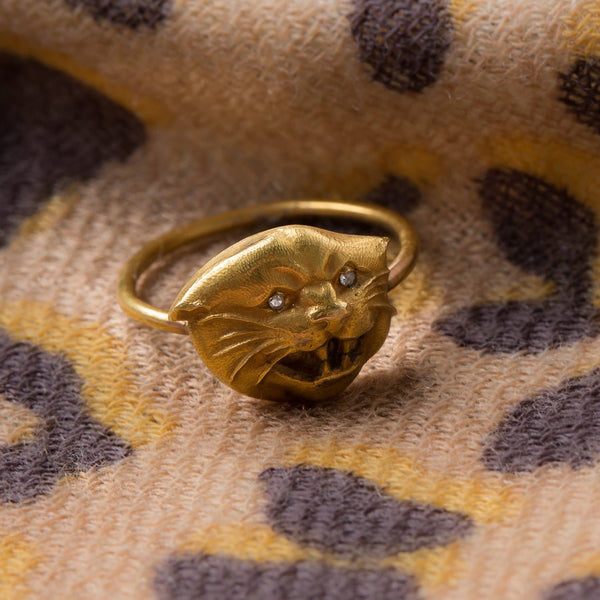 Victorian Era Yellow Gold Cat Ring | Figaro from Trumpet & Horn