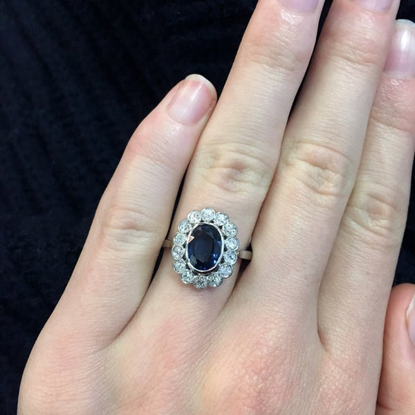 Glittering Platinum Sapphire and Diamond Halo Engagement Ring | Cedar Creek from Trumpet & Horn