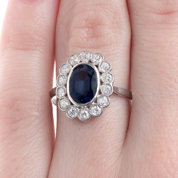 Glittering Platinum Sapphire and Diamond Halo Engagement Ring | Cedar Creek from Trumpet & Horn