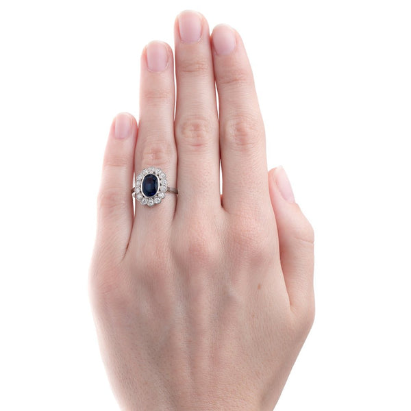 Glittering Platinum Sapphire and Diamond Halo Engagement Ring | Cedar Creek from Trumpet & Horn