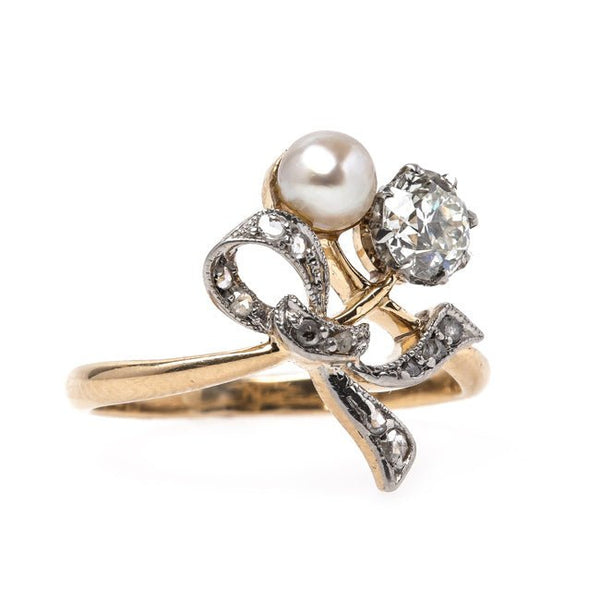 Romantic Edwardian Era Ring with Classic Diamond and Pearl | Chancery Lane