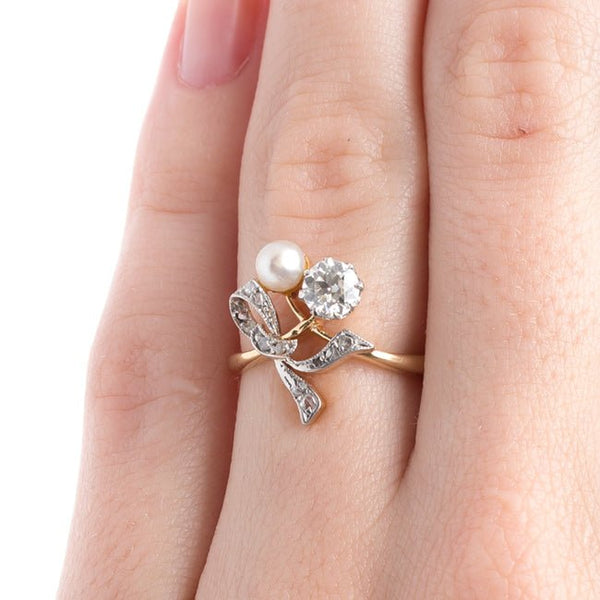 Romantic Edwardian Era Ring with Classic Diamond and Pearl | Chancery LaneRomantic Edwardian Era Ring with Classic Diamond and Pearl | Chancery Lane
