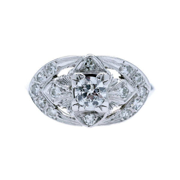 A Lovely Art Deco 14k White Gold and Diamond Vintage Engagement Ring | Chartwell