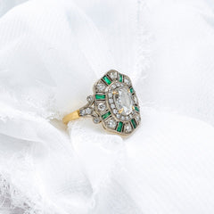 Magnificent Rose Cut Diamond & Emerald Art Deco-Inspired Ring| Chatham