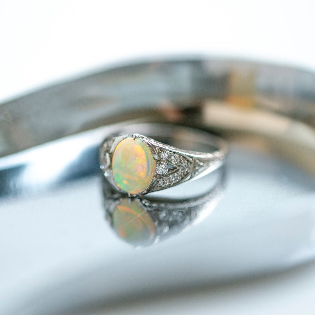 Unique Platinum Art Deco era Vintage Opal Engagement Ring | Cheltenham