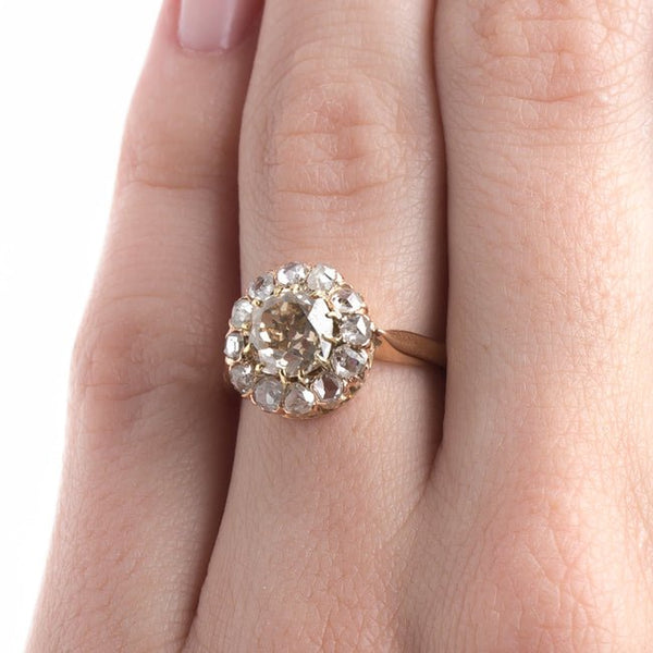Remarkable Victorian Era Halo Ring with Warm Chestnut Diamond Center | Cheviot Hills from Trumpet & Horn