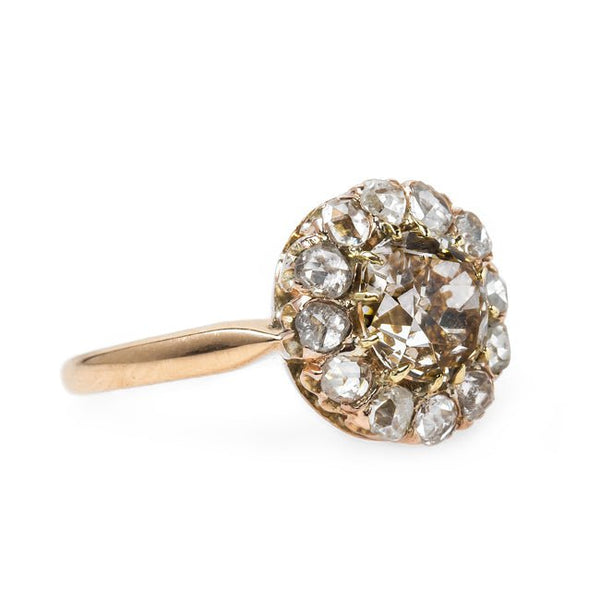 Remarkable Victorian Era Halo Ring with Warm Chestnut Diamond Center | Cheviot Hills from Trumpet & Horn