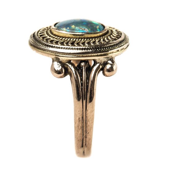 Victorian Era Black Cabochon Opal Cocktail Ring with Rope Motif | Cheyenne from Trumpet & Horn