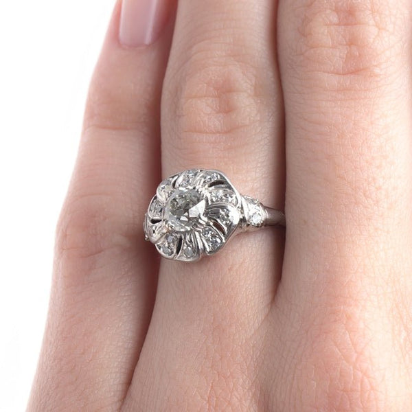 Impressive Late Art Deco Platinum Engagement Ring with Fan Shaped Halo | Chitwick Pond from Trumpet & Horn