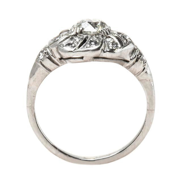 Impressive Late Art Deco Platinum Engagement Ring with Fan Shaped Halo | Chitwick Pond from Trumpet & Horn