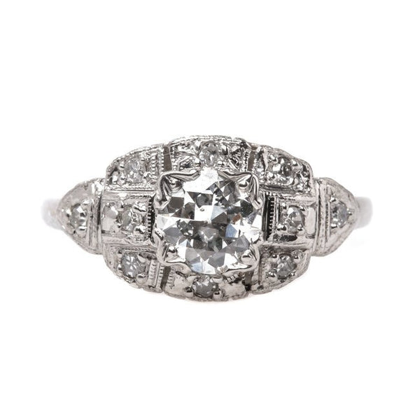 Classic Art Deco Era Platinum Vintage Engagement Ring with Old European Cut Diamond Center | Tottenham 