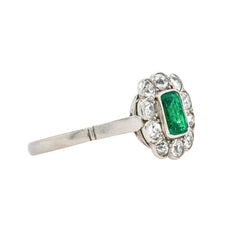 Lovely Antique Art Deco Emerald & Scalloped Diamond Halo | Clover Hill