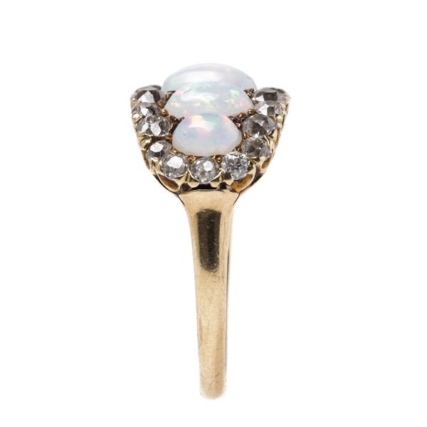 Whimsical Victorian Era Opal Ring with Old Mine Cut Diamond Halo | Coachella from Trumpet & Horn