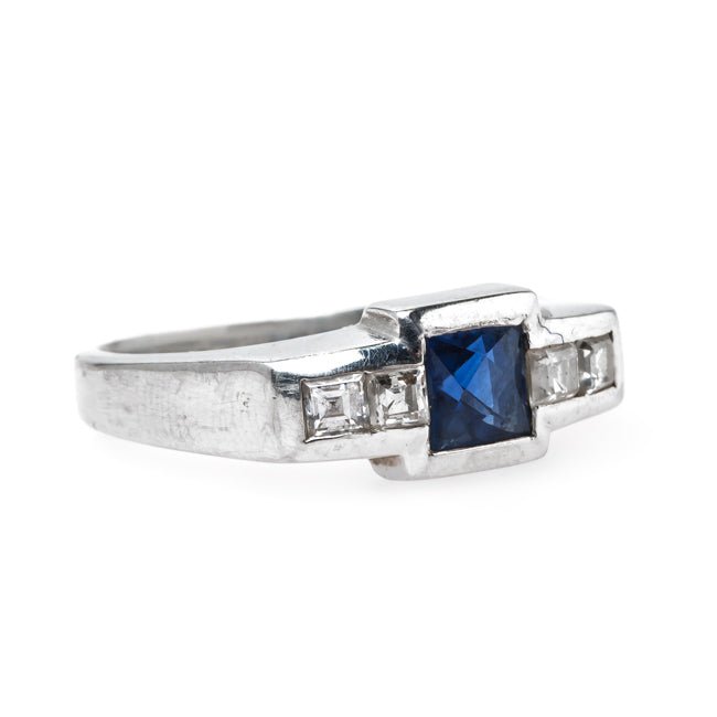 Exemplary Geometric Art Deco Sapphire Engagement Ring with Diamond Accents | Coolidge from Trumpet & Horn