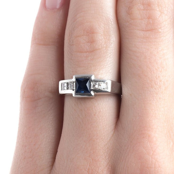 Exemplary Geometric Art Deco Sapphire Engagement Ring with Diamond Accents | Coolidge from Trumpet & Horn