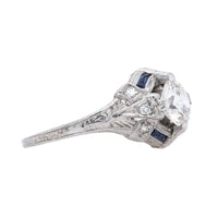 A Dazzling Art Deco Era Platinum, Diamond and Sapphire Engagement Ring