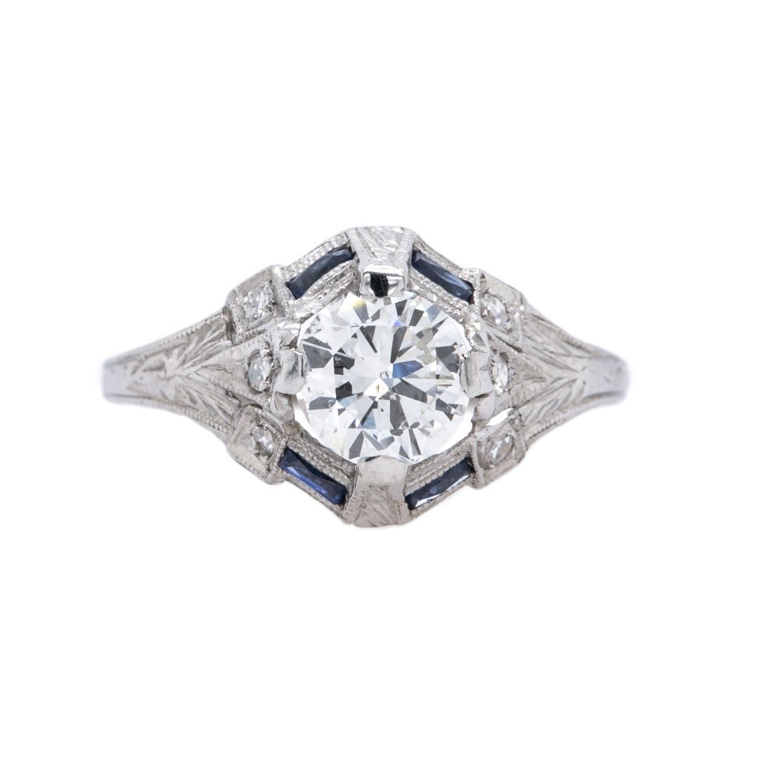A Dazzling Art Deco Era Platinum, Diamond and Sapphire Engagement Ring