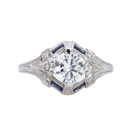 A Dazzling Art Deco Era Platinum, Diamond and Sapphire Engagement Ring
