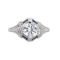 A Dazzling Art Deco Era Platinum, Diamond and Sapphire Engagement Ring