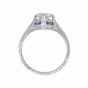 A Dazzling Art Deco Era Platinum, Diamond and Sapphire Engagement Ring