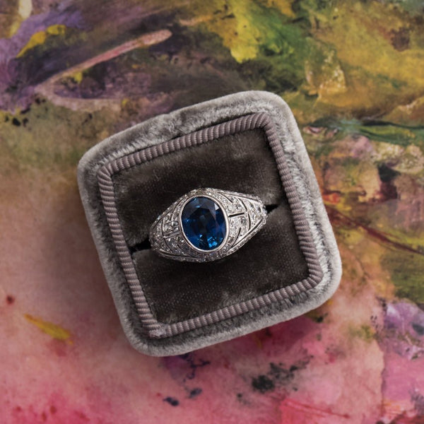 Authentic Edwardian Era Engagement Ring with Natural Heated Sapphire and Single Cut Diamonds | Covent Gardens 