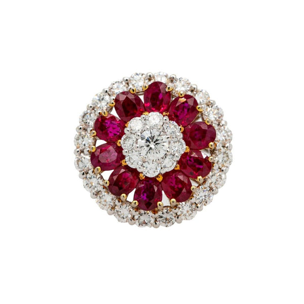Spectacular Modern Triple Halo Diamond & Burmese Ruby Ring | Cranhaven