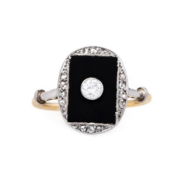 Unique Onyx Ring with Bezel Set Vintage Diamond | Crescent City from Trumpet & Horn