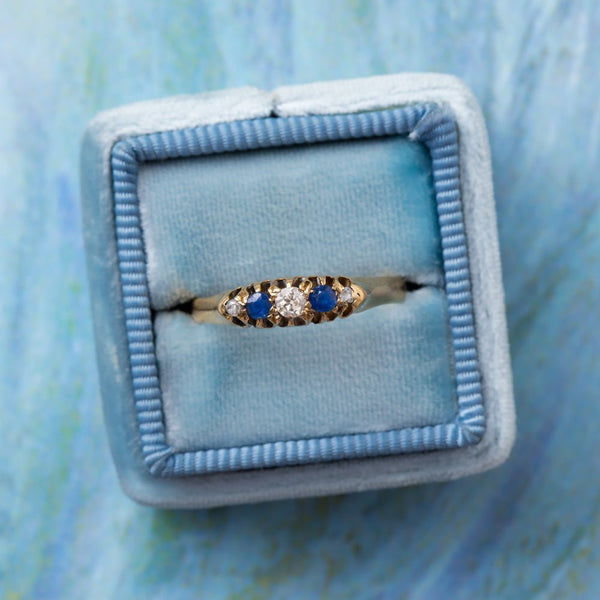 Sweet Sapphire and Diamond Band with English Hallmarks | Pimilco from Trumpet & Horn