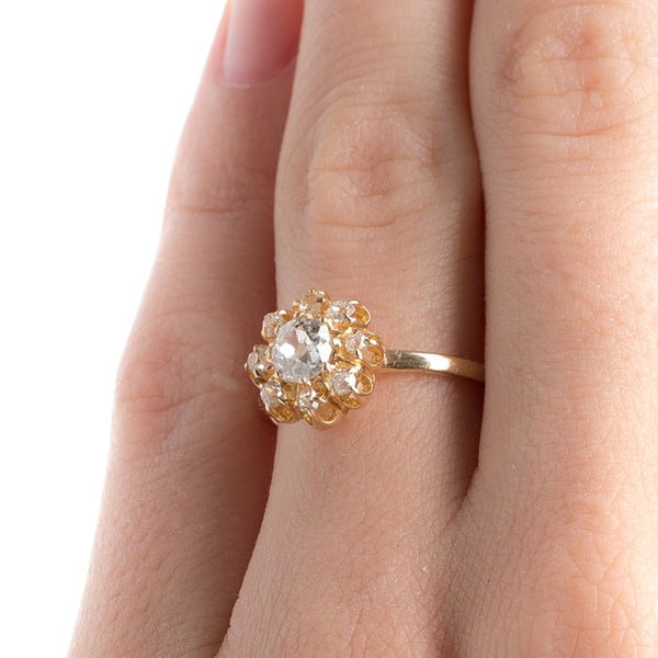 Romantic Victorian Era Diamond Ring with Old Mine Cut Halo | Delevan from Trumpet & Horn