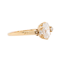 Timeless Victorian Rose Gold Three Stone Old Mine Cut Cushion Diamond Ring | Runnymede