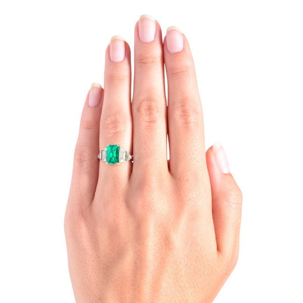 Vintage Emerald Diamond Engagement Ring | Art Deco Emerald Cocktail Ring 